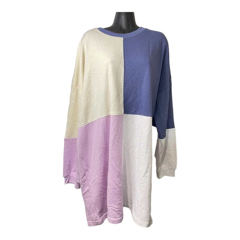 Missguided Womens Size 16 Oversized Sweater Dress Color Block Lilac Crew Neck
